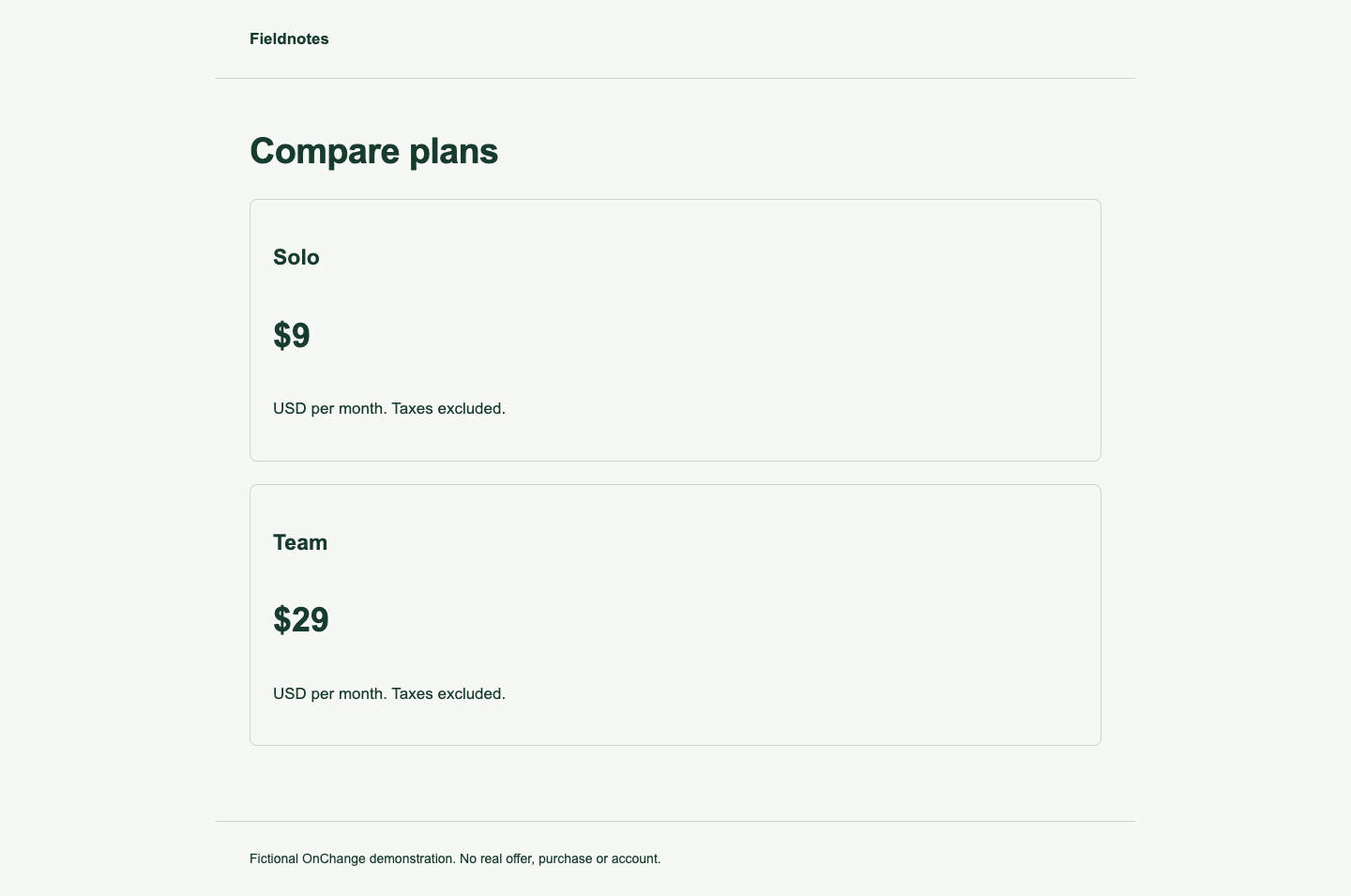 The reordered desktop fixture lists Solo at $9 before Team at $29. Team's amount has not changed.